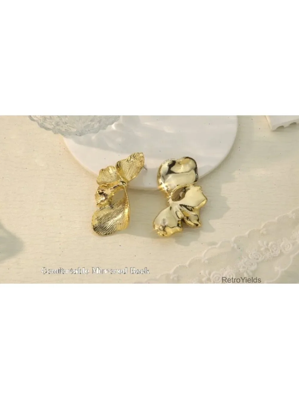 Large Lightweight Dangle Earrings for Women Floral Petal Design 14K Gold Plated